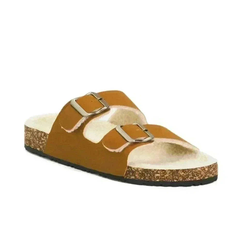 C&C CALIFORNIA Fuzzy Cozy Double Buckle Sandals